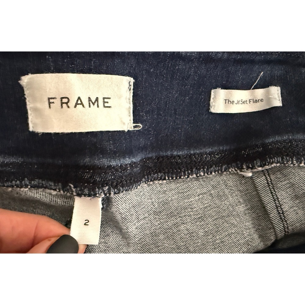 FRAME Womens Jet Set Flare Jeans Keller Dark Wash High Rise Pull On Stretch 2 - Picture 8 of 10